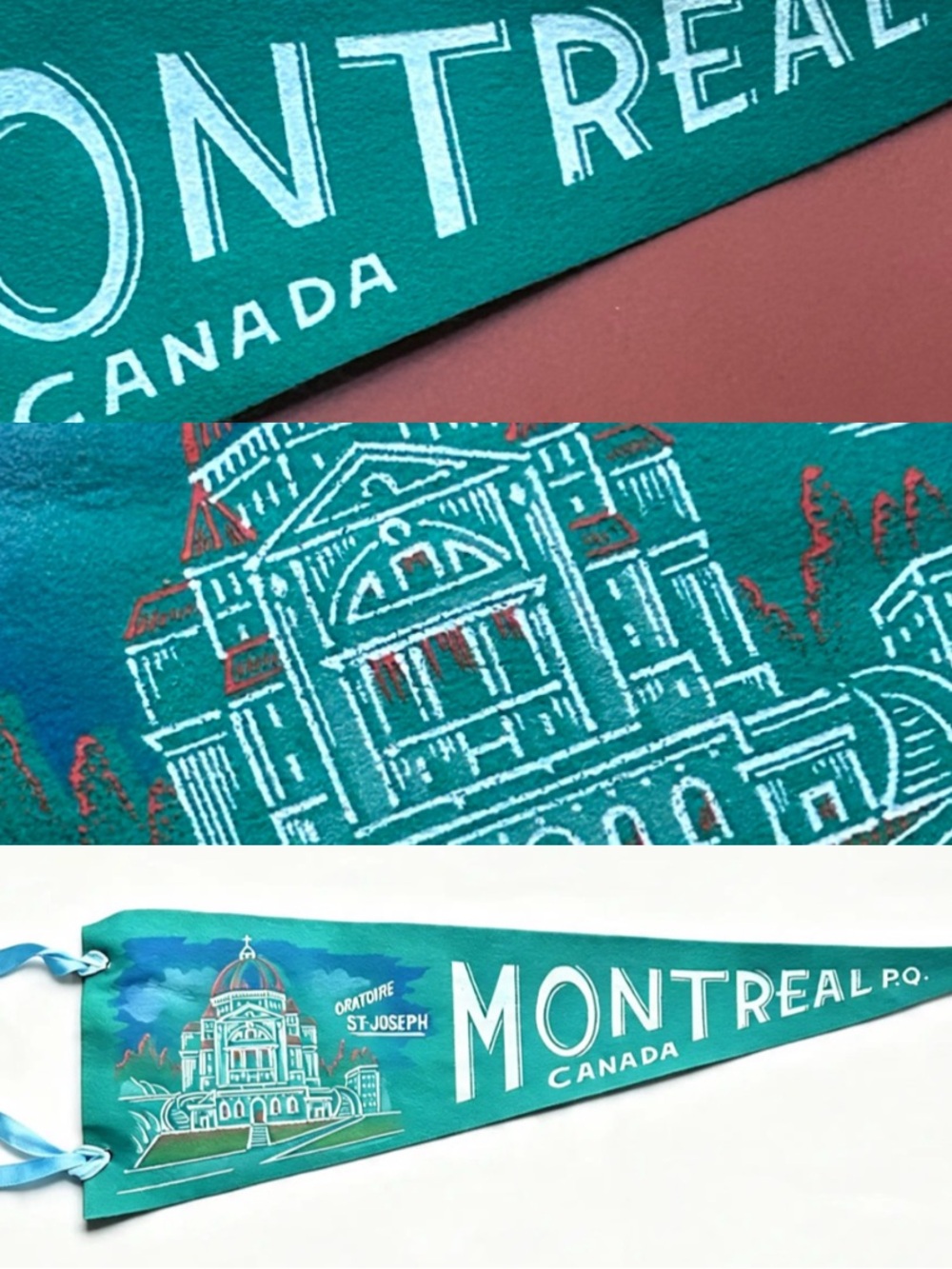 ✨ Rare VTG Montreal Canada Pennant - Deadstock FeltSaint Joseph Oratory souvenir